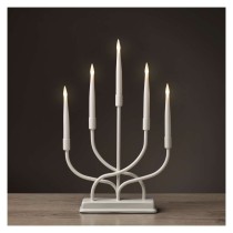 Dekoracje - świecznik biały 5 LED, 40 cm 2x AA metal ciepła biel, IP20, timer
