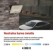 Naświetlacz LED GLARO 50W, biały, IP65, 5000 lm, neutralna biel