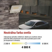 LED reflektor GLARO 50W, biely, IP65, 5000 lm, neutrálna biela