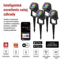 GoSmart vonkajšie LED bodové svetlo, štart. sada, 4 diely, 7 W, RGBIC stmievateľné, WiFi