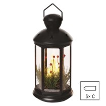 LED dekorácia – vianočný lampáš so sviečkami čierny, 35,5 cm, 3x C, vnútorný, vintage