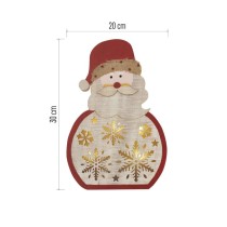 LED dekorácia drevená – Santa, 30 cm, 2x AA, vnútorná, teplá biela, časovač