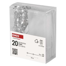 Lampki choinkowe gwiazdki 20 LED ciepła biel, srebrny przewód, IP20, timer