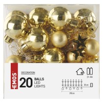 LED vianočná girlanda – zlaté guličky, 1,9 m, 2x AA, vnútorný, teplá biela, časovač