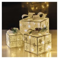 Dekoracje - 60 LED prezenty z dekoracją LED 11/13,5/20 cm złote, zimna biel, IP44