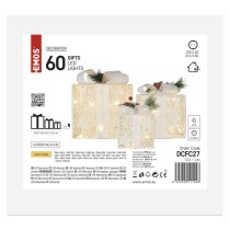 Dekoracje - 60 LED prezenty z dekoracją LED 11/13,5/20 cm złote, zimna biel, IP44