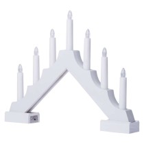 LED svečnik lesen bel, 29 cm, 2x AA, notranji, topla bela, časovnik