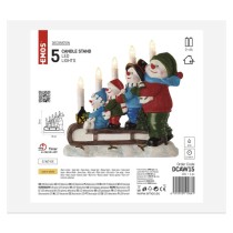 LED svietnik – snehuliaci na saniach, 24 cm, 2x AA, vnútorný, teplá biela, časovač