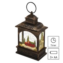 LED dekorácia – vianočný lampáš s autom, 21 cm, 3x AA, vnútorný, teplá biela, časovač