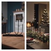 LED svietnik kovový čierny, 40 cm, 2x AA, vnútorný, teplá biela