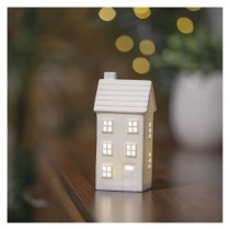 LED keramický domček, 16 cm, 1x CR2032, vnútorná, teplá biela, časovač