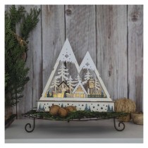 LED drevená vianočná krajina, 23,5 cm,  2x AA, vnútorný, teplá biela, časovač