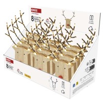 LED dekorácia drevená – sobík, 16 cm, 2x AAA, vnútorné, teplá biela, časovač, 12 ks, displ