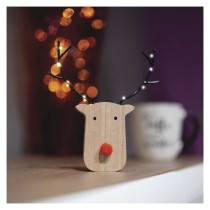 LED dekorácia drevená – sobík, 16 cm, 2x AAA, vnútorné, teplá biela, časovač, 12 ks, displ