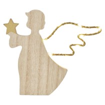 LED dekorácia drevená – anjel, 13 cm, 2x AAA, vnútorný, teplá biela, časovač