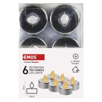LED dekorácia – 6x čajová sviečka strieborná, 6x CR2032, vnútorná, vintage