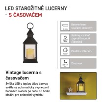 LED dekorace – lucerna antik černá blikající, 3x AAA, vnitřní, vintage, časovač
