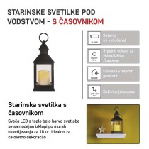 LED dekoracija – laterna antik črna utripajoča, 3x AAA, notranja, vintage, časovnik