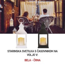 LED dekoracija – laterna antik črna utripajoča, 3x AAA, notranja, vintage, časovnik