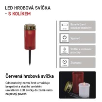 LED hřbitovní svíčka zapichovací, červená, 25 cm, 2x AA, venkovní i vnitřní, vintage