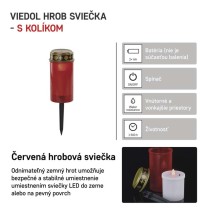 LED náhrobná sviečka zapichovacia, 25 cm, 2x AA, vonkajšia aj vnútorná, vintage
