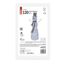 LED vianočný snehuliak ratanový, 124 cm, vnútorný, studená biela, časovač