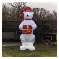 LED ľadový medveď s vianočným darčekom, nafukovací, 240 cm, vonk./vnút., studená biela