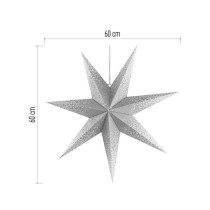 LED hviezda papierová závesná so striebornými trblietkami v strede, biela, 60 cm, vnútorná