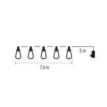 LED svetelná reťaz – 16x párty žiarovky číre, 7,6 m, vonkajšia aj vnútorná, teplá biela