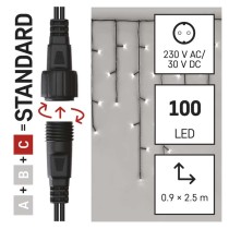 Standard LED spojovacia vianoč. reťaz – cencúle, 2,5 m, vonkajšia, studená biela