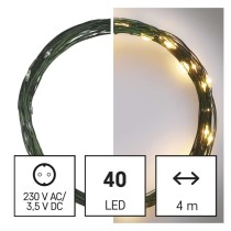 Dekoracje - 40 LED nano łezki 4m ciepła biel, zielony przewód, IP44 timer