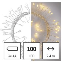 Dekoracje - 100LED small nano łezki, jeżyk, 2,4m 3xAA ciepła biel, sreb przew, IP20, timer