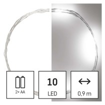 Dekoracje - 10 LED nano łezki 0,9m 2x AA zimna biel, srebrny przewód, IP20 timer