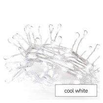 Dekoracje - 100LED small nano łezki, jeżyk, 2,4m 3xAA zimna biel, sreb przew, IP20, timer