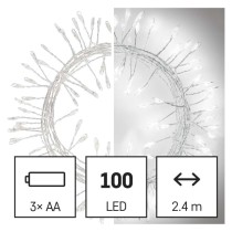 Dekoracje - 100LED small nano łezki, jeżyk, 2,4m 3xAA zimna biel, sreb przew, IP20, timer