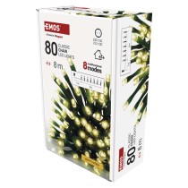 LED Ziemassvētku virtene, 8 m, liet. ārā un iekštelpās, silti balta, 8 r., ar taim.