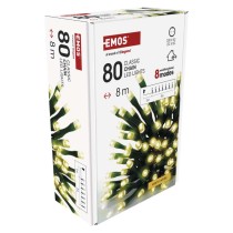 LED Ziemassvētku virtene, 8 m, liet. ārā un iekštelpās, silti balta, 8 r., ar taim.