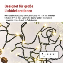LED Weihnachtliche Lichterkette, 12 m, Außen/Innen, warmweiß, Programme, Timer