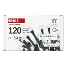 LED karácsonyi fényfüzér, 8,4 m, 3x AA, kültéri és beltéri, hideg fehér, időzítő