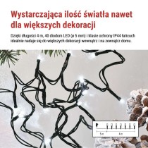 Lampki choinkowe Classic 40 LED 4m zimna biel, zielony przewód, IP44, 8 programów, timer