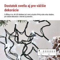 LED vianočná reťaz, 4 m, vonkajšia aj vnútorná, studená biela, programy, časovač