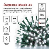 Lampki choinkowe Classic 80 LED 8m zimna biel, zielony przewód, IP44, 8 programów, timer