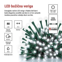 LED božična veriga, 8 m, zunanja in notranja, hladna bela, programi, časovnik