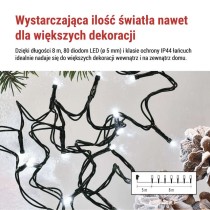 Lampki choinkowe Classic 80 LED 8m zimna biel, zielony przewód, IP44, 8 programów, timer