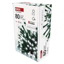 Lampki choinkowe Classic 80 LED 8m zimna biel, zielony przewód, IP44, 8 programów, timer