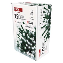 Lampki choinkowe Classic 120 LED 12m zimna biel, zielony przewód, IP44, 8 programów, timer