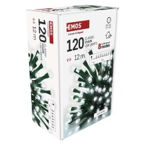 LED Ziemassvētku virtene, 12 m, lietošanai ārā un iekštelpās, auksti balta, 8 r., ar taim.