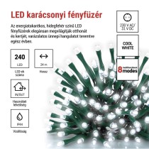LED karácsonyi fényfüzér, 24 m, kültéri és beltéri, hideg fehér, progr, időz.