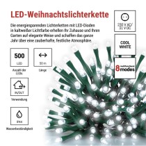LED Weihnachtliche Lichterkette, 50 m, Außen/Innen, kaltweiß, Programme,  Timer