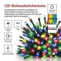 LED Weihnachtliche Lichterkette, 4 m, Außen/Innen, Multicolor, Programme, Timer
